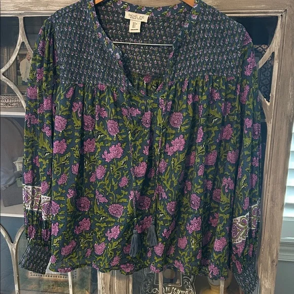 Rachel Zoe Blue and Pink Cotton Floral Top - Picture 7 of 8